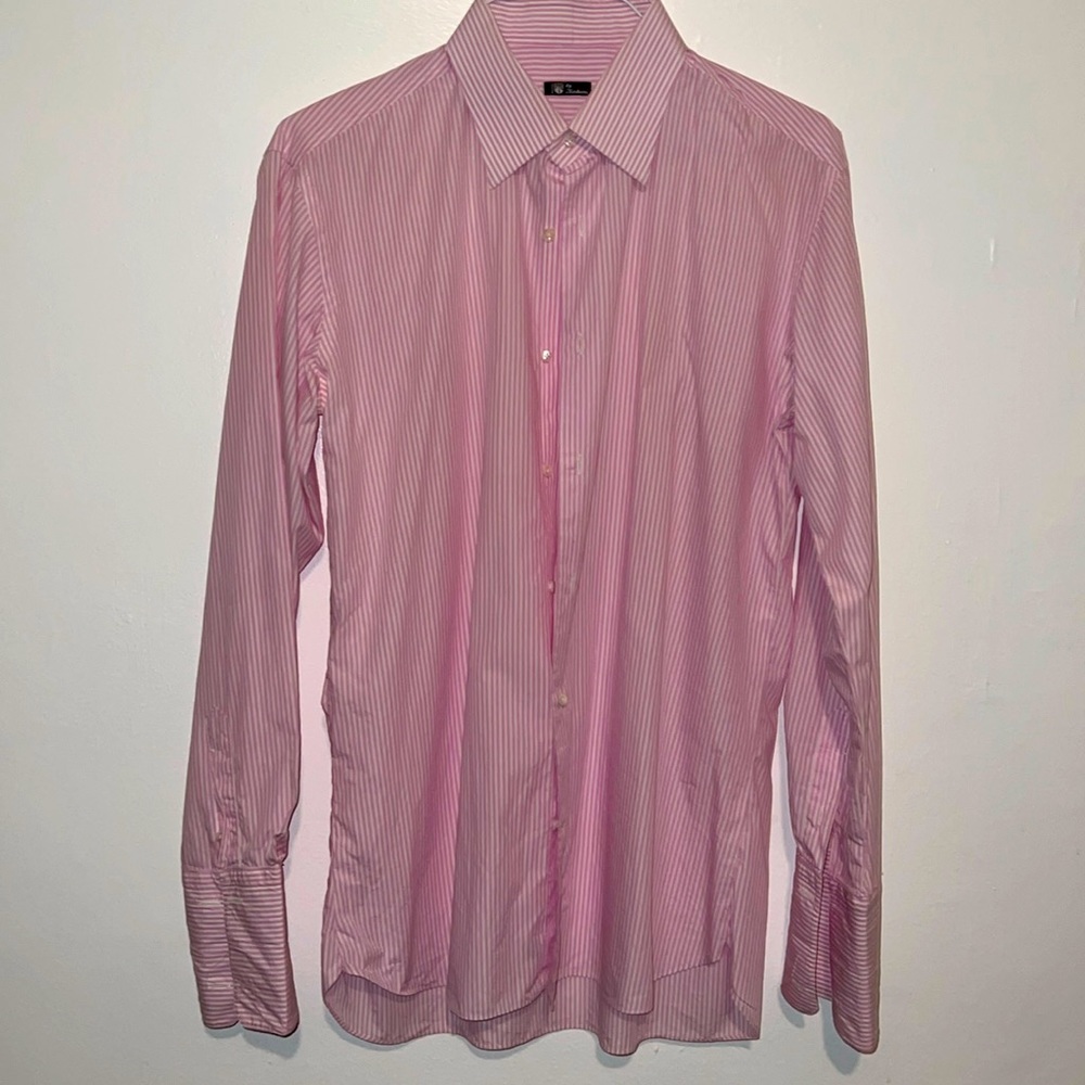 Kashani- Pink white strip button down shirt